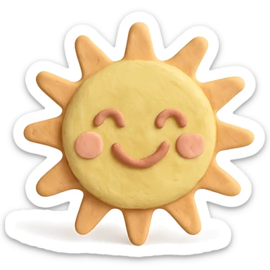 smiling sun with a face, pastel colors, visible fingerprints, matte plasticine claymation style sticker