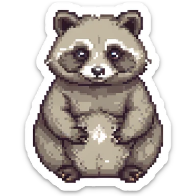 pixel art waschbär (raccoon), sitting, chubby, classic pixel style sticker