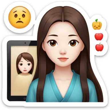 A chinese lady doing UX design, she has long straight brown hair sticker