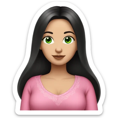 Beautiful Russian lady with green eyes and very long black hair pink clothes pregnant sticker