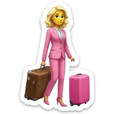 blonde woman with pink suit case sticker
