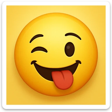 yellow emoji face, winking, playful sticker