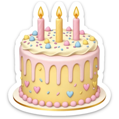 Cake with hearts and sprinkles in soft pink, beige and yellow pastel colors sticker