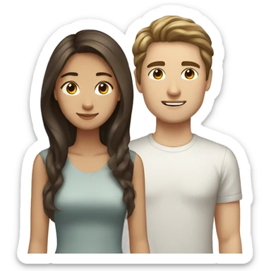 brown haired asian girl with straight hair and brown haired white guy with wavy hair sticker
