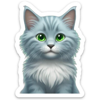 A fluffy blue kitten with mesmerizing green eyes sticker