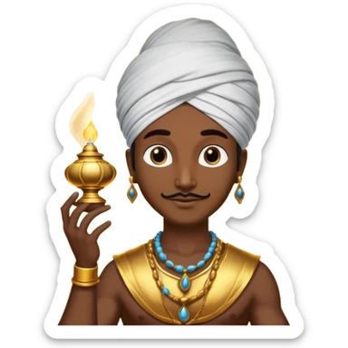 CREATE A EMOJI WHERE WHERE JINN COMES ALLADIN"S LAMPS FROM IN LAMP AND SAY HUKUM MERE AAKA  sticker