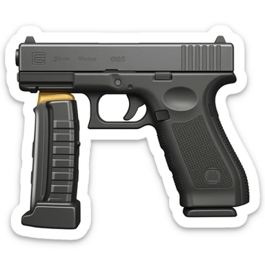 Glock 17 gen 5 with an extended kriss vector magazine and a laser beam on the barrel sticker