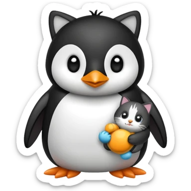 penguin with a cat toy sticker