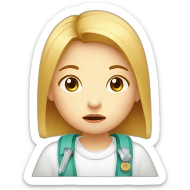 little girl with thermometer in mouth looking sick simple style flat sticker