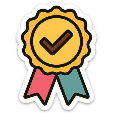 vector icon of a seal of trust with gold and colorful elements, elegant and minimalist flat design, isolated on white background, award badge style, 2D flat vector, trending icon look, soft shadows, no text, perfect for commercial use, icon style, variation 4 sticker