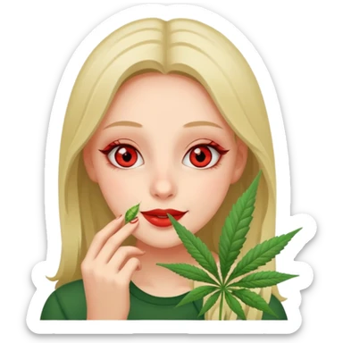 Girl happy smelling marijuana  sticker
