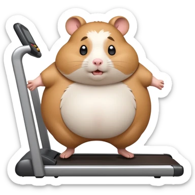fat hamster big belly trying to run on treadmill sideways desperately trying to catch up with speed sticker