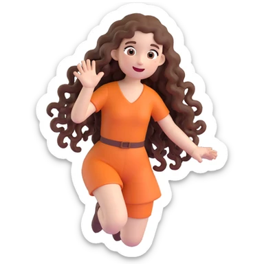 3D cartoon female character with white skin tone, long naturally curly brown hair, playful and expressive, Bitmoji-like style, suitable for emoji faces sticker