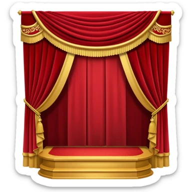 A small raised stage with golden trim and side drapes. sticker