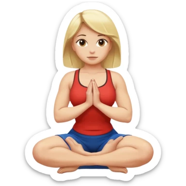 buxom blonde woman, SFW, kneeling in a squat, arms crossed over chest sticker