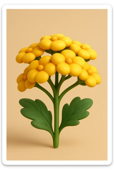 3D iOS style cartoon very rounded and soft yellow yarrow flower cluster, no faces, no smiles, natural expressive volume sticker