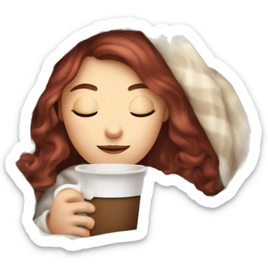 pale burgundy haired girl inside a blanket sipping coffee eyes closed sticker