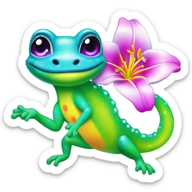 Lisa frank glitter gecko with a lily sticker