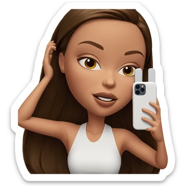 brown-haired girl with smartphone sticker