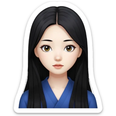 Girl, korean, straight long black hair, pale, black eyes, long lashes sticker