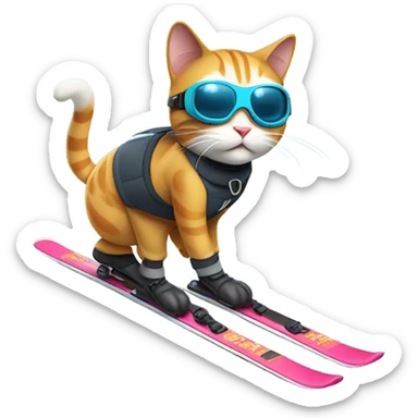 Cat on skis sticker