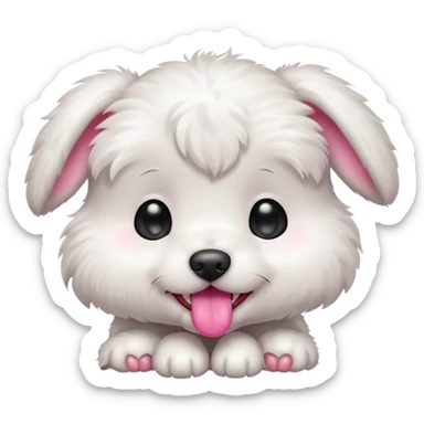 a white cute baby dog with a little gray stain on one eye sticker