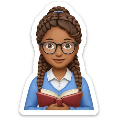 A student, girl, brown skin, braid hair, wearing glasses, hold book in front of their chest sticker