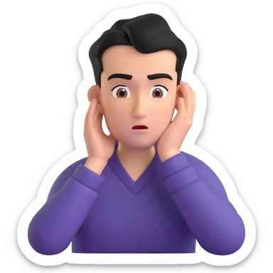 Person leaning forward with one hand behind their ear, eyebrows raised, confused face, as if saying "What? sticker