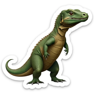 cinematic-komodo-dragon-realistic-full-body-standing-emoji,-massive-scaled-body-poised-with-quiet-power,-rough-textured-skin-dark-green-and-brown,-head-tilted-dramatically,-long-forked-tongue-flicking-out,-simplified-yet-realistic-focused-features,-highly-detailed,-glowing-with-an-almost-sarcastic-glow

 sticker