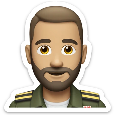 Canadian pilot with buzz cut and a beard sticker