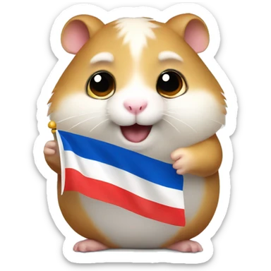 Fat hamster waiving small Russian flag in its hand sticker