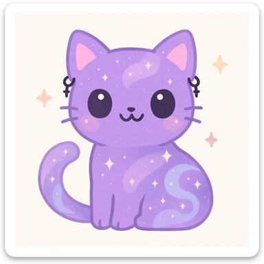 charming purple cat with galaxy swirls, gothic earrings, sparkly fur, enchanting and cute sticker