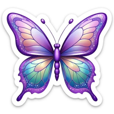 Pastel sparkly purple glittery iridescent rainbow transparent butterfly with detailed intricate patterns sticker