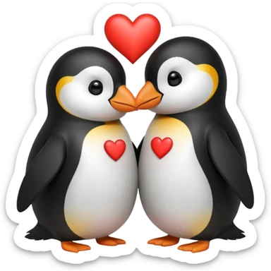 two penguins kissing with a heart above them sticker
