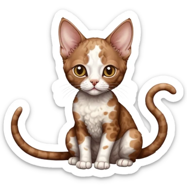 Brown cat devon-rex with white spots sticker