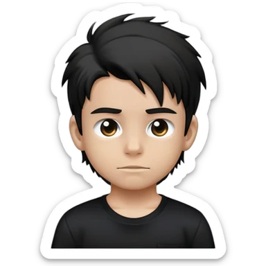 Kid in all black fit, black shirt with first 2 buttons untied and greasy hair brushed to back sticker