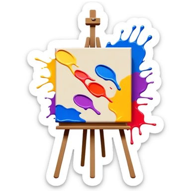 canvas on an easel with bright paint strokes, fun and inviting sticker