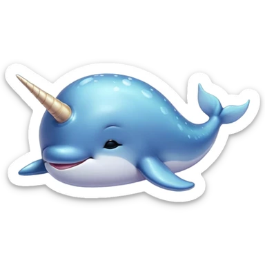 Meme-Worthy cute Sleeping Narwhal Portrait Emoji, Head resting peacefully with a contented smile, showcasing a luxuriously smooth form with a gentle tusk accent, eyes closed in a serene slumber, Simplified yet hilariously adorable features, highly detailed, glowing with a soft, drowsy glow, high shine, relaxed and utterly lovable, stylized with an air of playful laziness, bright and heartwarming, soft glowing outline, capturing the essence of a comically sleepy sea unicorn that feels destined to become the next viral sensation of adorable rest! sticker