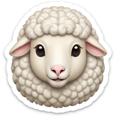 Cinematic Noble Sheep Portrait Emoji, Poised and regal, with a large, sturdy build and a luxuriously fluffy, well-groomed white fleece, deep-set soulful gentle eyes, Simplified yet sharp and sophisticated features, highly detailed, glowing with a soft, dignified glow, high shine, intelligent and calm, stylized with an air of pastoral majesty, focused and attentive, soft glowing outline, capturing the essence of a watchful and confident sheep, so majestic it feels as though it could amble out of the screen with effortless authority! sticker