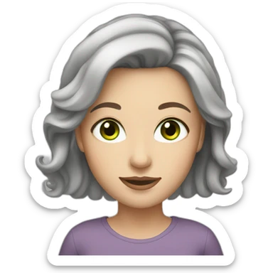 White woman with brown hair, gray roots, and green eyes sticker