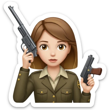 A girl with brown hair with blonde highlights putting a gun on her head sticker