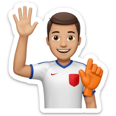 A cheerful man in a team jersey, waving a giant foam finger high with an excited grin. sticker