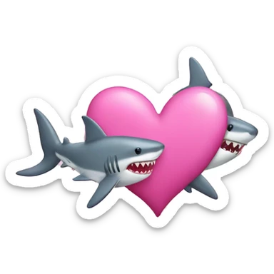pink love heart with sharks sticker