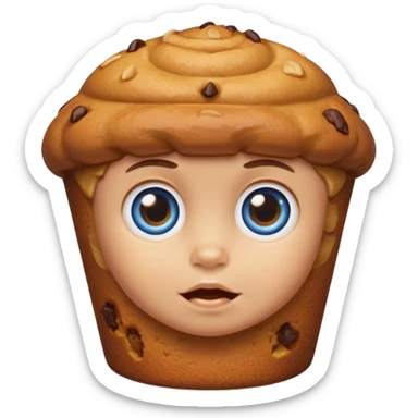 Baby Muffin character with big blue eyes, it does have hair it’s just a muffin  sticker