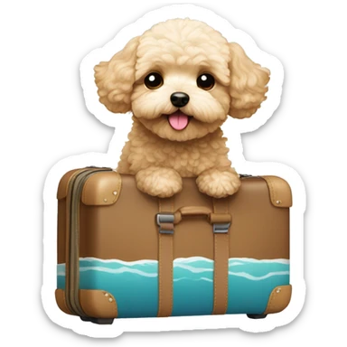 a cute maltipoo going to sea trip with a luggage sticker