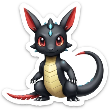 Cute Shiny Chibi Baby Innocent Ethereal Guilmon-Salandit-Umbreon-Fakémon-hybrid-creature (full body)  sticker