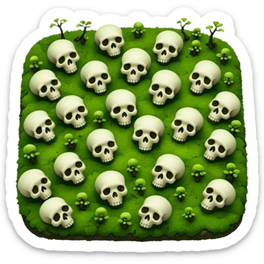 A creepy moss covered ground with skulls from a top down perspective. In the style of your bleeding skull art. In a realistic style covering the whole screen with little tint skulls. No border, all moss sticker