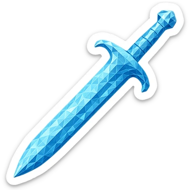Transform the sword into a diamond version, matching the color, faceted texture, and shine of the diamond chestplate reference. Keep the exact shape and proportions of the original sword. Transparent background. The style should reflect a diamond faceted look with shine and clarity. sticker