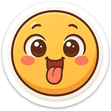 cheerful emoji for a kids quiz, wide eyes, tongue out, playful and cute sticker