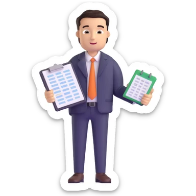 male accountant with spreadsheet and accounting tools sticker